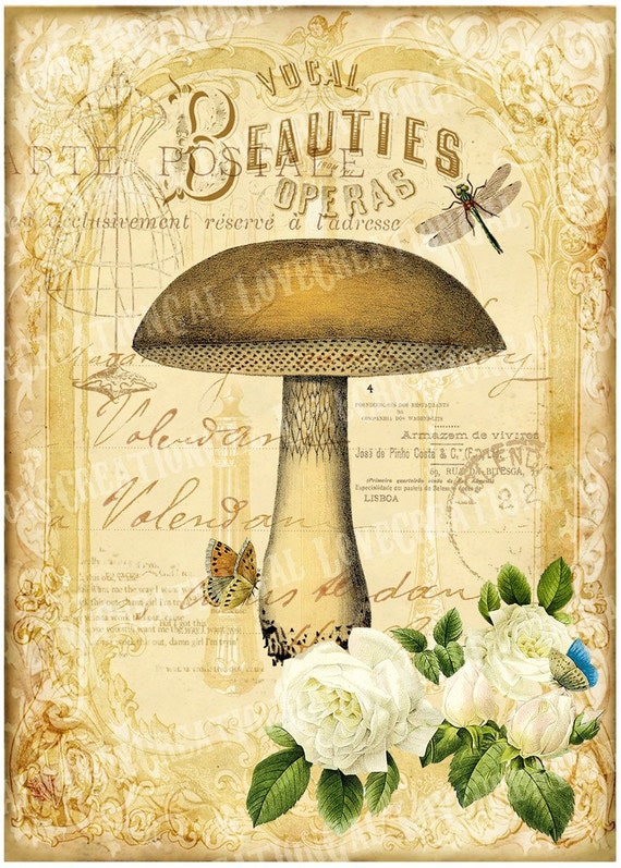Items similar to 5x7 Printable Art Digital Images Vintage Mushroom
