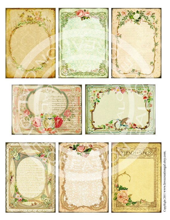 8 Vintage Victorian Flower Rose Frames Postcard ledge Border