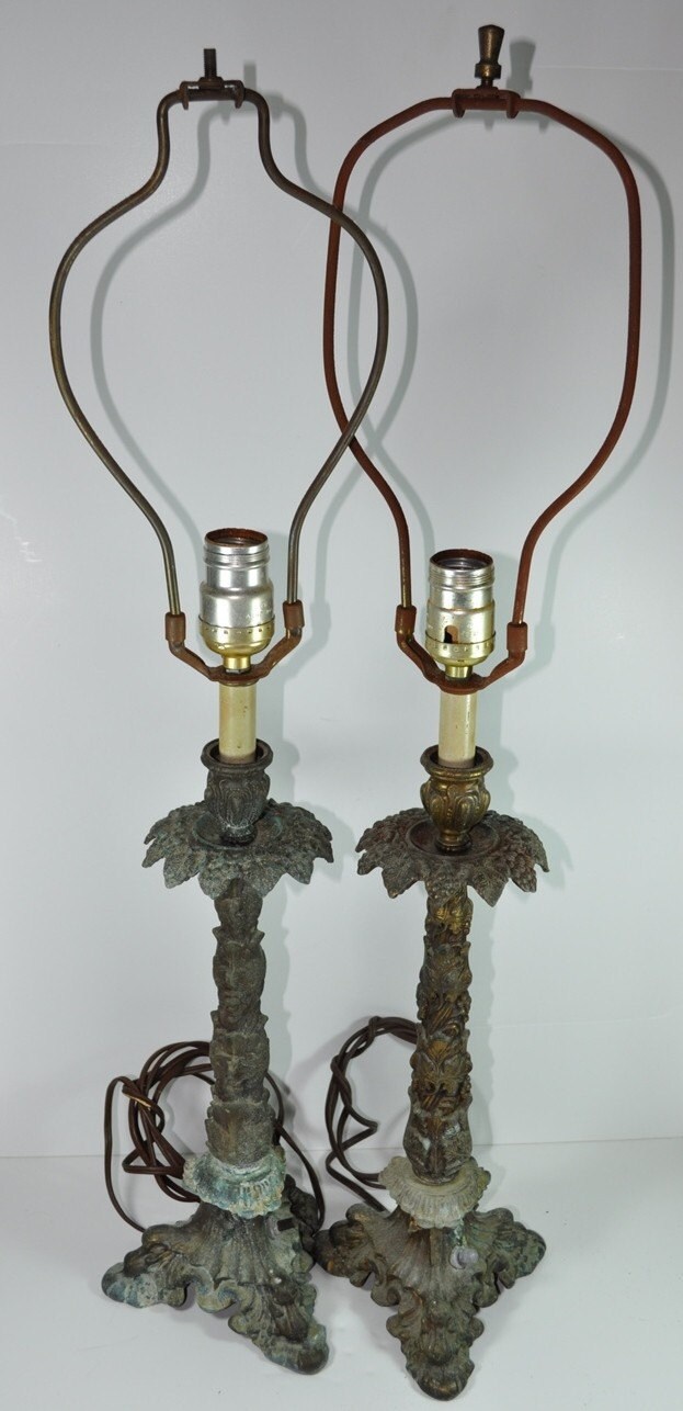 Antique 50 year Plus Rustic Cast Iron Lamp Stand Set