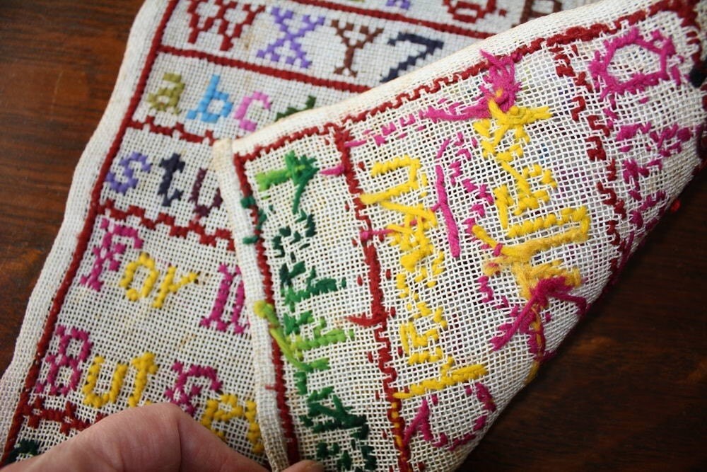 Antique Childs Needlework Sampler 1890 Alphabet Sarah Stubbs
