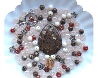 Bead Kit Mica Quartz Riverstone Glass Pewter Silver Pendant Focal Bead Kit Necklace Jewelry DIY Beads a Plenty™