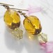 Yellow Earrings - Amber Glass Beads, Citrine Swarvoski Crystals, Antiqued Brass Hooks