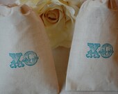 100 Vintage Wedding XO Organic Muslin Cotton Favor Gift Bags 3x5 in Teal Il_170x135