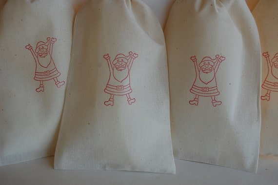 ... Santa Claus Christmas Organic Muslin Cotton Drawstring Favor Gift Bags