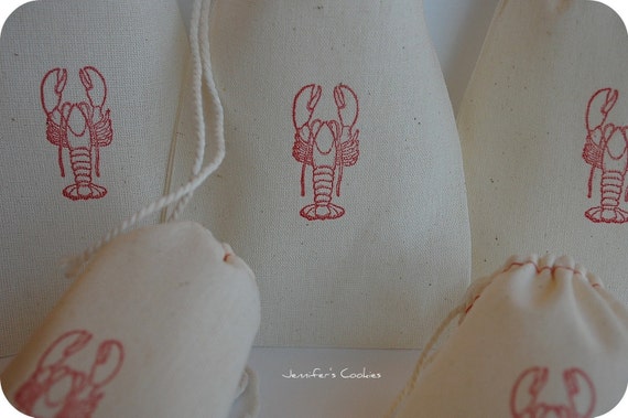 10 Red Lobster Organic Muslin Cotton Favor Bags 4x6 with Drawstrings ...