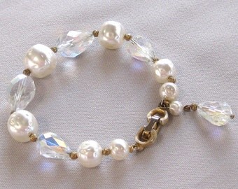 Vintage Bracelet, Crystals, Pearls