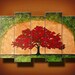 ON SALE Five Canvas Textured Tree Painting -- Green Tan and Red -- The Ruby Path -- by Britt Hallowell