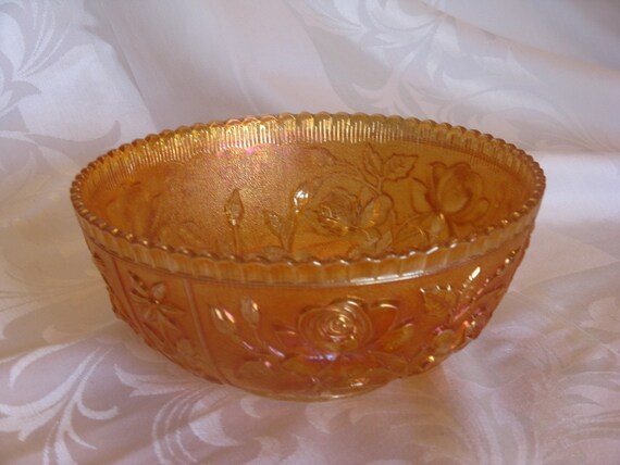 Items Similar To Carnival Glass Bowl Marigold Open Rose