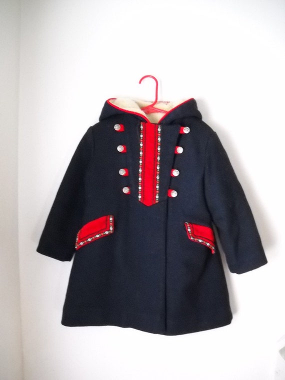 Children's Wool Coat Trimmed in Velvet and Ribbons