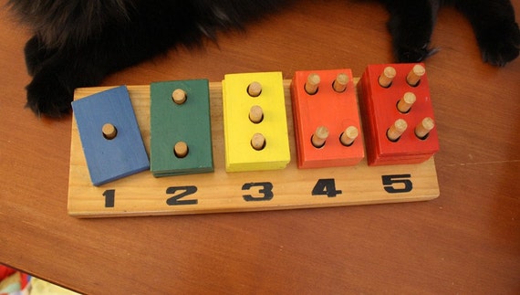 Child's Vintage Wood Counting BLocks Set