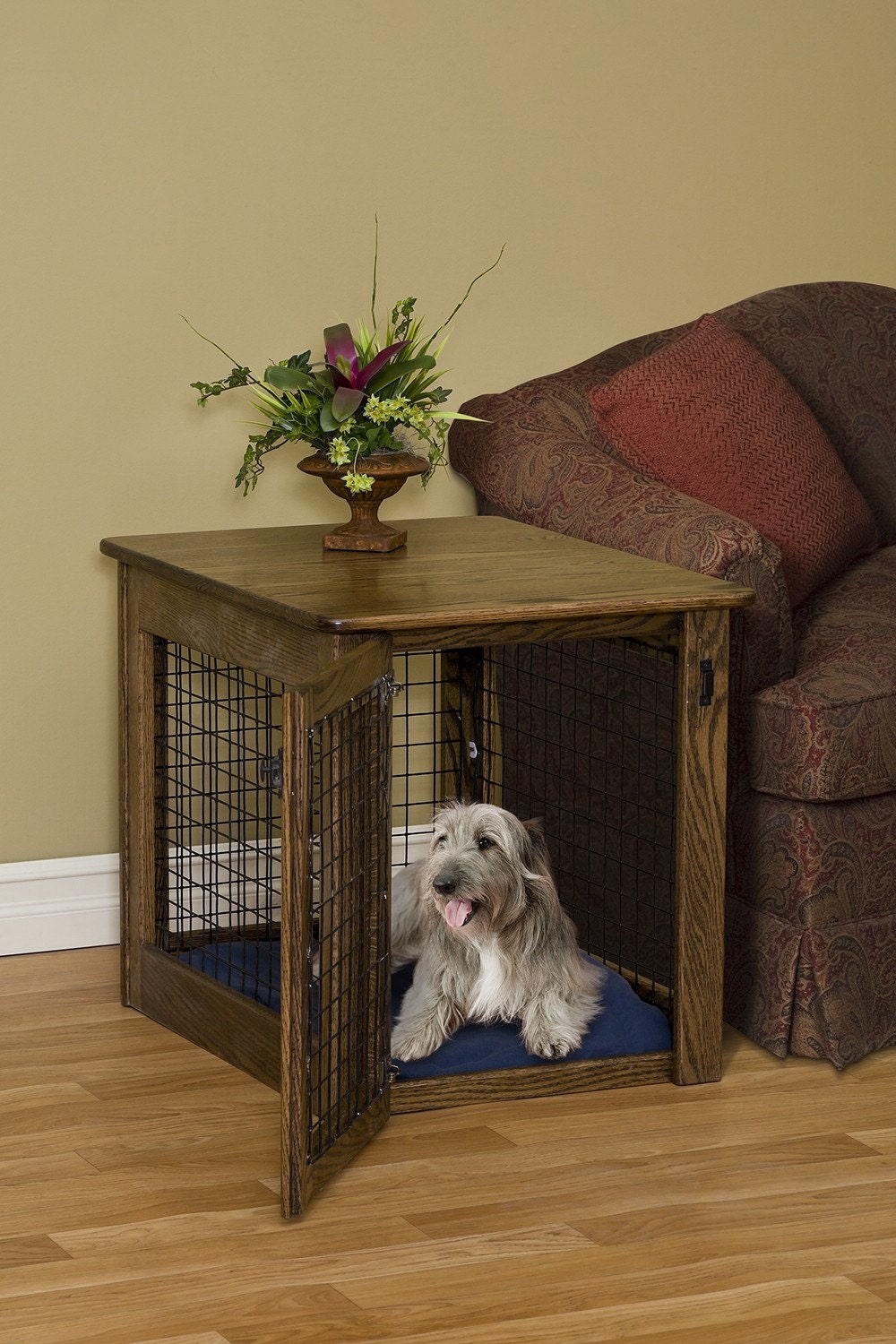 Wooden Dog Crate End Table Chew Proof Pet Furniture Solid Wood