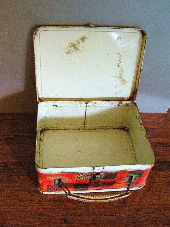 Vintage Lunch Box Metal red plaid Ohio Art
