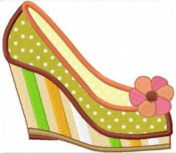 High heel shoe applique machine embroidery design