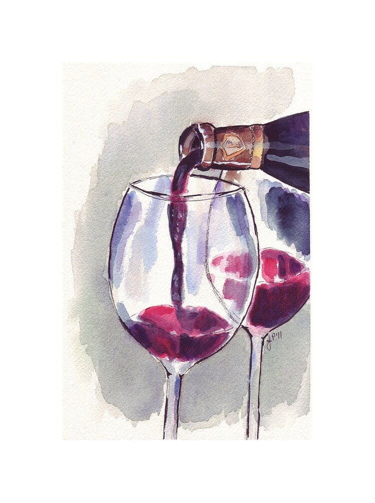 Red Wine Glass Pour Watercolor Art Print 5x7 Print By