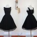 GORGEOUS 1950's Black Silk Chiffon New Look Party Dress w Draped Shawl Back Detailing - Lucite Rhinestone Buttons Up the Back - VLV - Size S