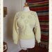 Adorable 1950's Angora Cropped Pinup Sweater w White Mink Fur Pom Pom Starburst Details - Bead Details - VLV - Sweater Girl - Size XL to XXL