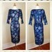 GORGEOUS 1950's Couture Royal Blue Pure Silk Hourglass Cocktail Dress w/ Huge Painted Roses Novelty Print - Gathered Back - VLV - Size L