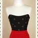 DEADSTOCK with Tags 1950's Style Inky Black Raw Silk Winged Bustier Top w/ Embroidered Red Rosebuds - Boning - Pinup - VLV - Size S
