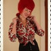 GORGEOUS 1950's Crisp Cotton Button Up Blouse w/ Novelty Rich Crimson Red Rose Print - VLV - Rockabilly - Size M to XL