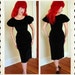 SEDUCTIVE 1950's Inky Black Velvet Hourglass Wasp Waist Cocktail Dress w/ Puffed Sleeves by Designer Bobbie Brooks - Mad Men - Sexy - Size M