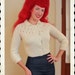 GLAMOR Girl 1950's Cream Wool w/ Silver Lurex Hand Knitted Cropped Cardigan Pinup Sweater w/ Rhinestoned Buttons - VLV - Size L to XL