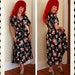 RESERVED 1940's Painted Large Roses Novelty Print Rayon Zip Front Glamor Gown or Dressing Gown by Saybury - Attached Tie Belt - Size L to XL