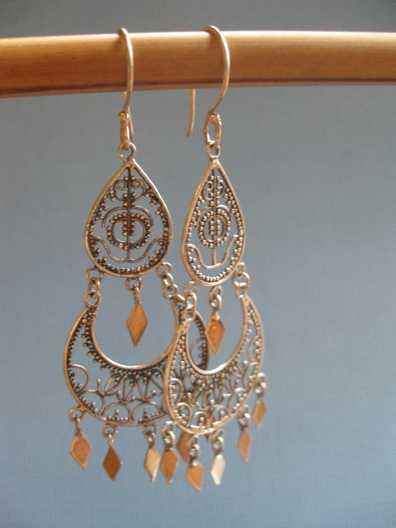 Fabulous Filigree Chandelier Earrings Sterling Silver By Bigeyes U