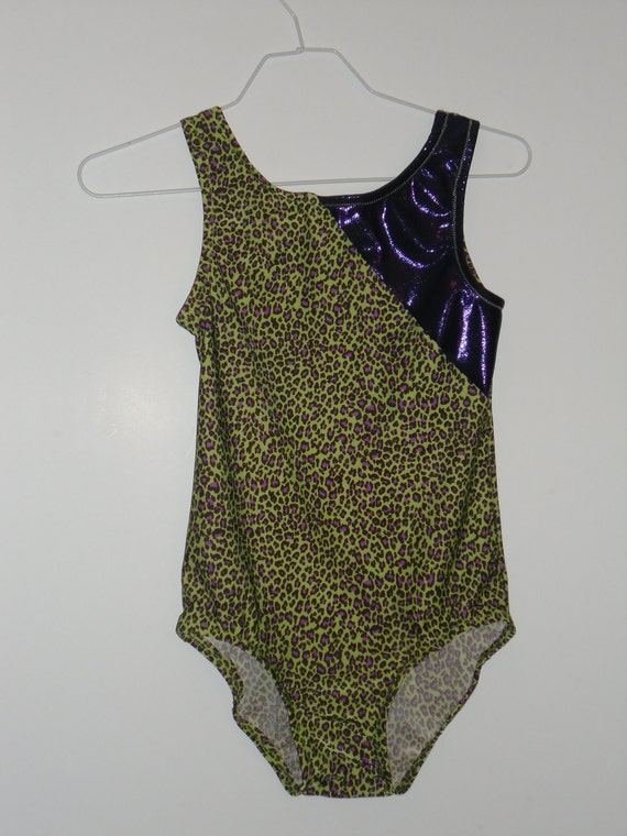 Girls purple and green leopard print leotard