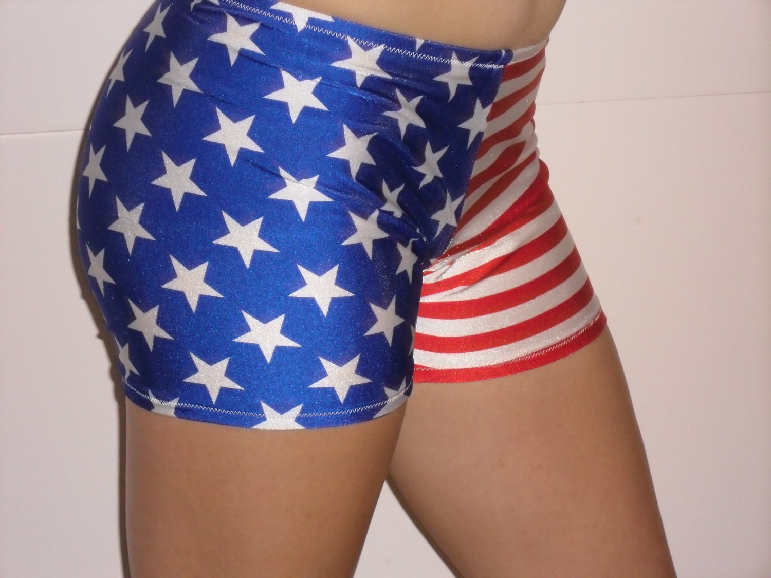Spandex shorts in red white and blue stars and stripes