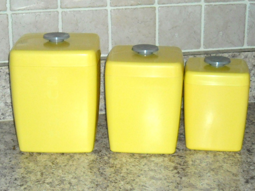 Retro Yellow Canisters Kitchen Plastic Flour Sugar Tea