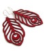 Peacock feather earrings in dark red leather