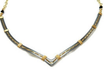 Collar Necklace Wire Wrapped Necklace Oxidized Sterling Silver Jewelry Gold Filled Torq Torque Architectural Jewelry