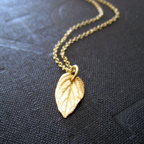 Items similar to Mint Leaf Necklace, gold leaf charm necklace, 14k gold