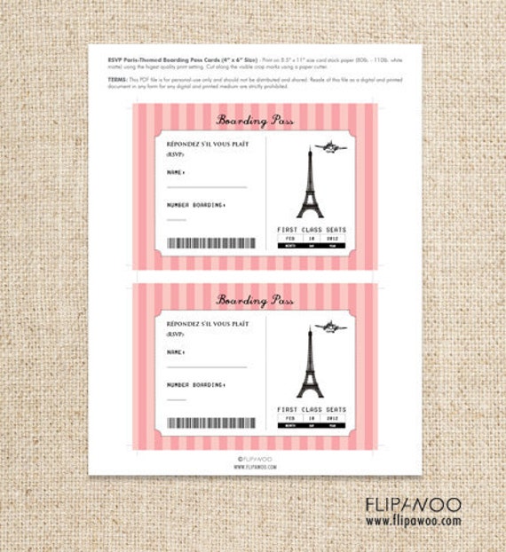 Paris Boarding Pass RSVP Card Design by FLIPAWOO Passport to