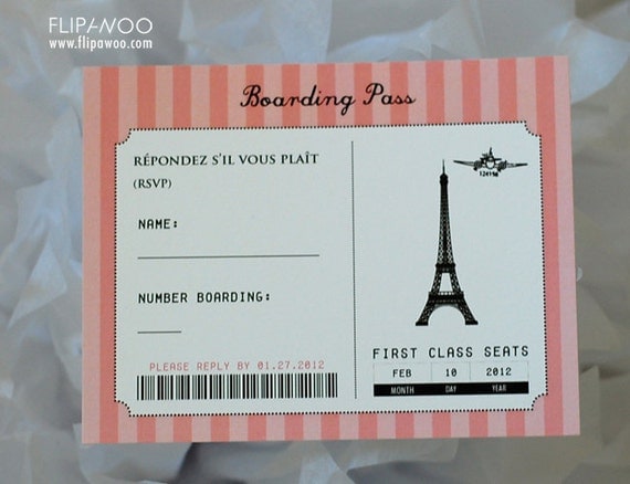 Paris Boarding Pass RSVP Card Design by FLIPAWOO Passport to