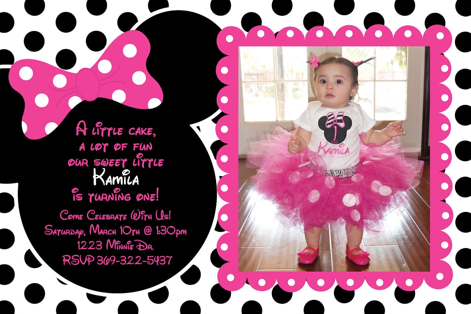 Pink And Black Minnie Mouse Invitations 4