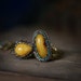 Yellow Amber Bead embroidered necklace on heavy Brass Chain OOAK