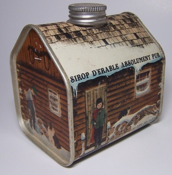 Vintage Maple Syrup Log Cabin Tin 1984