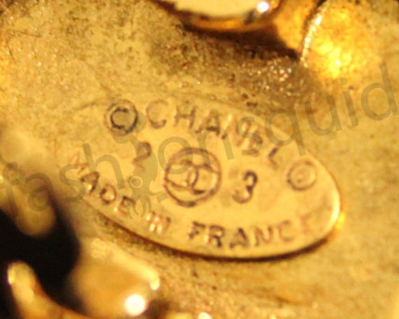 CHANEL Earring Gold Logo Rhinestone Vintage 1980s Express