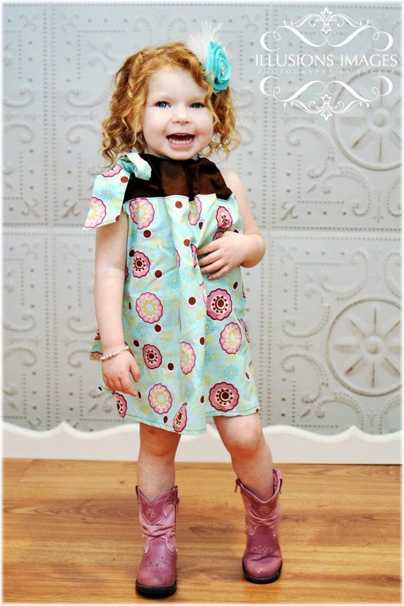 Items similar to Turquoise and Brown Girls Pillowcase Dress perfect for ...
