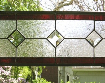 Red and Clear Textured--6.5" x 18.5"--Stained Glass Window Transom Panel