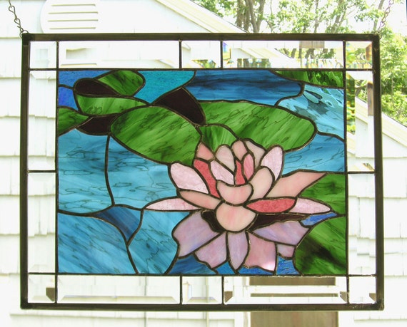 Items similar to Large Water Lily Abstract---Stained Glass Window Panel ...