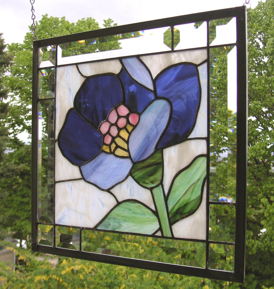 Blue Lotus Flower13.5 X 13.5 Stained Glass