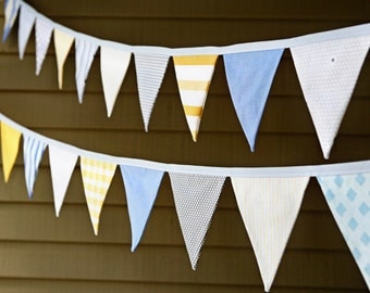 Blue and Yellow Bunting / Baby Boy Vintage Nursery Decor / Bunting / Fabric Flag Garland / Boy Baby Shower / Birthday Party Decoration