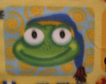 Frogs with Blue Handmade Fleece Blanket - This Blanket is Ready to Ship Now