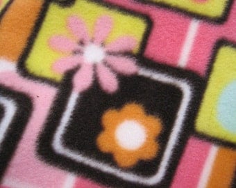 Flowers and Dots on Pink with Blue Handmade Fleece Blanket - Ready to Ship Now