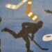 Handmade Fleece Blanket - Hockey Players, Sticks, and Pucks on Blue with Gray