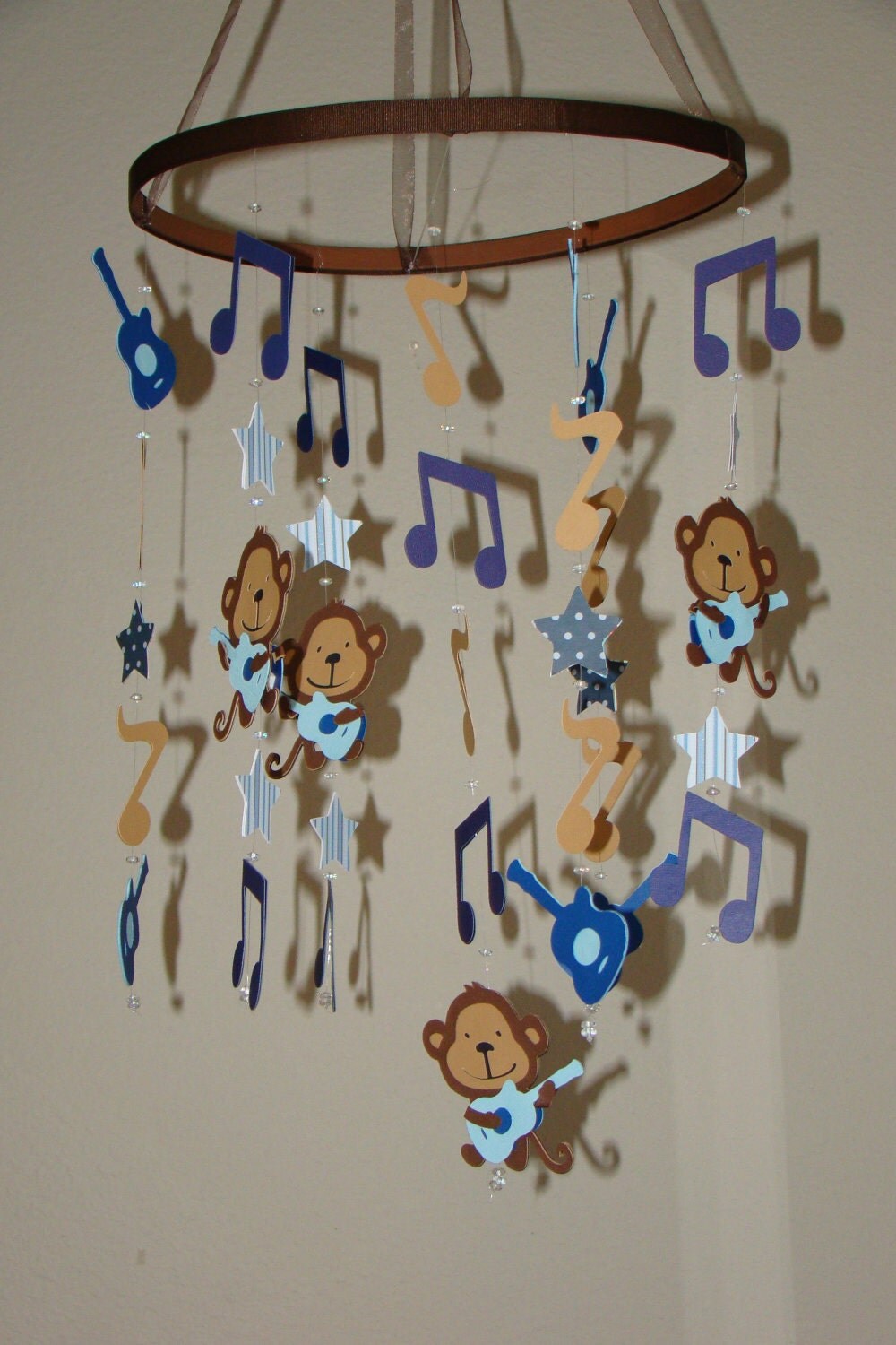 Baby Mobile Rock Star Monkey Guitar Music Note Blue Brown