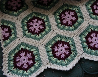 Handmade Crochet Antique Rose Kaleidoscope Afghan 48 x 68
