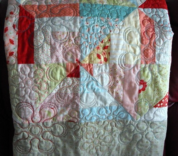 Pastel Quilt With Machine Embroidery in Abstract Flower